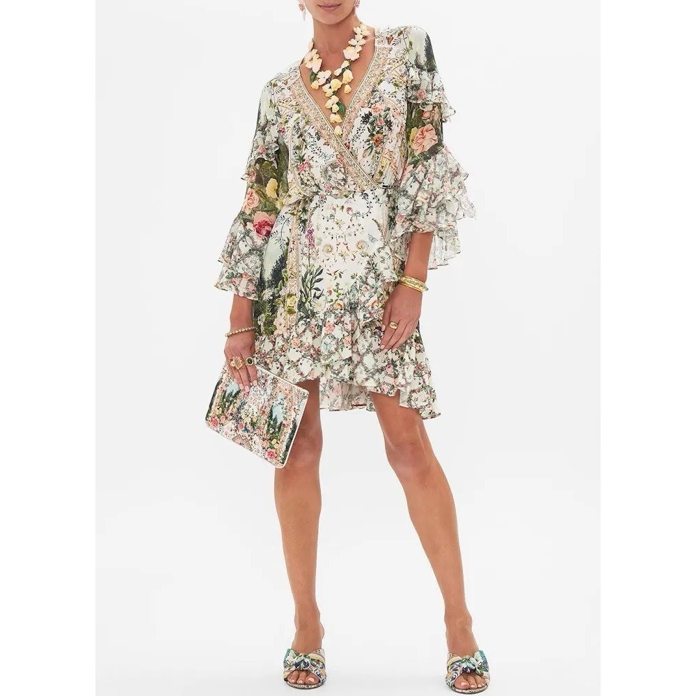 CAMILLA Renaissance Romance Embellished 100% Silk Wrap Mini Dress NWT L - Picture 13 of 14